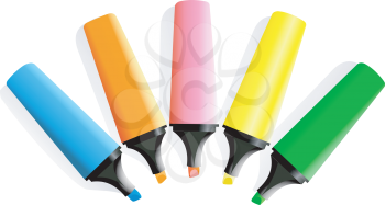Set of markers of different colors on a white background with a shade