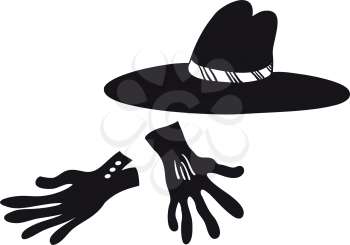 Illustration of cartoon black hat and gloves
