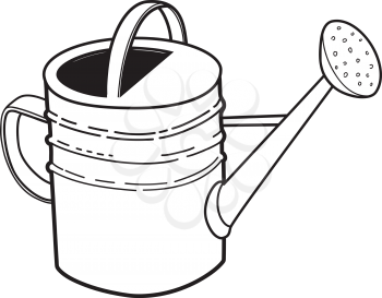 Illustration of outline big garden watering can on a white background