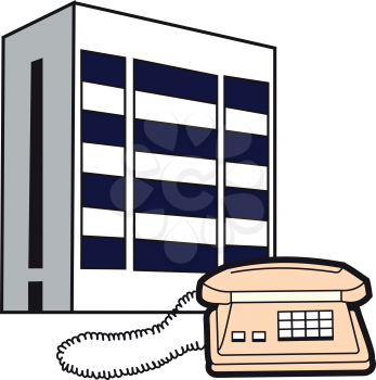 Illustration of symbolic buildings telecom and telephone