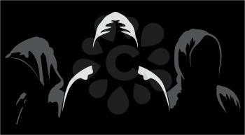Illustration of three silhouettes of anonymous on a black background