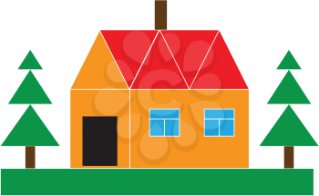 Illustration of house with trees of geometric shapes on a white background