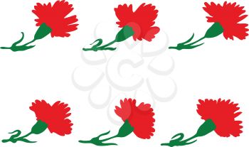 Illustration of set of different red flowers of  carnation in the flat style