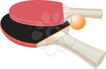 Illustration of rackets and ball for table tennis on a white background