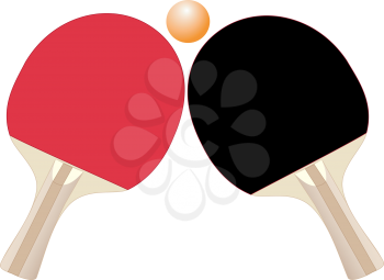 Illustration of rackets and ball for table tennis on a white background