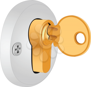 Illustration of the key in the lock on a white background