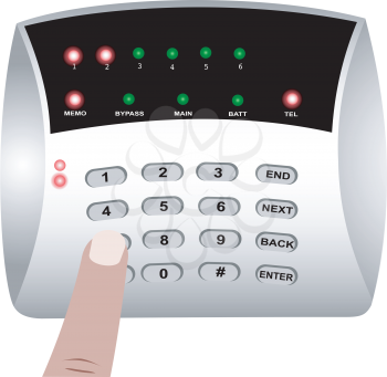 Illustration of the panel of the coded lock and the finger pressing the button