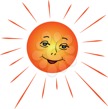Illustration of a cartoon sun with rays of a white background