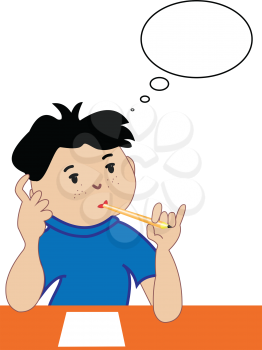 Illustration thought the boy with a pencil and Speech Bubbles on a white background