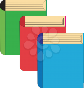 Illustration of the three books of different color facing each other