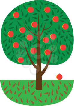 Illustration of a cartoon tree with fruits on a white background