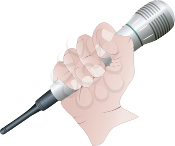 Illustration of a wireless microphone in a hand on a white background