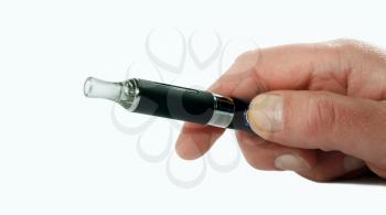 Hand with electronic cigarette isolated on white background