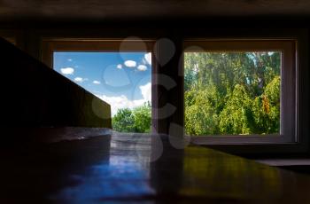 View from a small window on a summer landscape