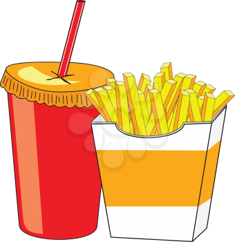 Illustration of french fries and a glass of drink