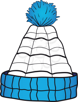 Illustration of a blue children cap with a pompon