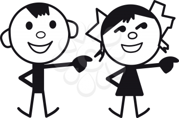 Illustration of cartoon characters of boy and girl isolated on a white background