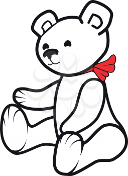 Illustration of a white toy bear with a red scarf on a white background