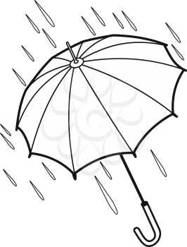 Illustration of an umbrella outline with drops isolated on a white background
