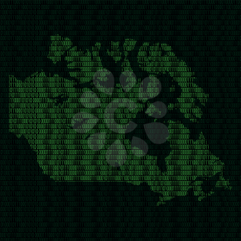 Illustration of silhouette of Canada from binary digits on background of binary digits