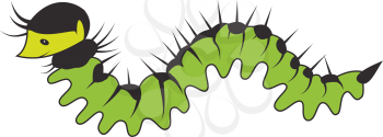 Illustration of a big cartoon green funny caterpillar on a white background