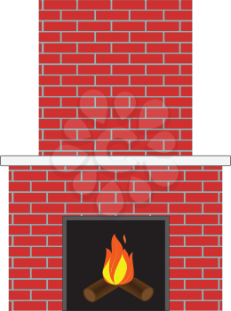 Illustration of a brick fireplace with burning firewood