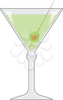 Illustration of a glass with a drink and an olive