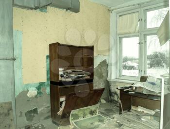Interior of a non-residential room of a destroyed house