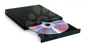 DVD drive with disc isolated on white background