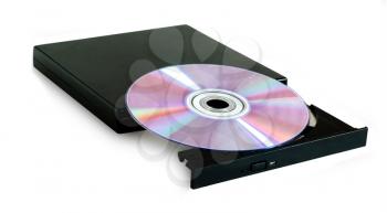 DVD drive with disc isolated on white background