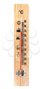 One Wooden thermometer isolated on white background