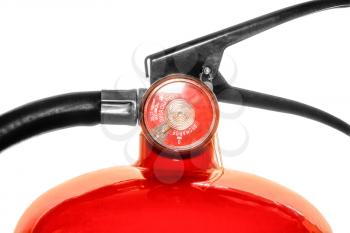 Part of fire extinguisher isolated on a white background clous up