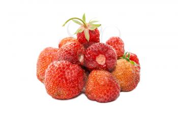 A handful of ripe strawberries isolated on white background