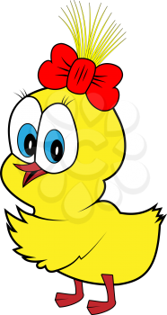 Illustration of a cute cartoon yellow bird with a red bow on her head