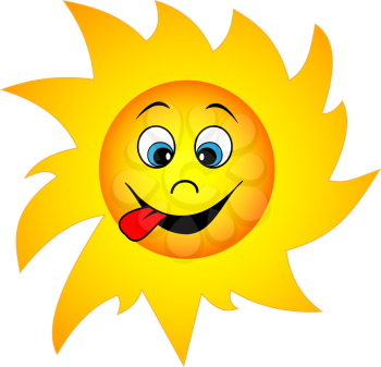 Illustration of a funny cartoon sun with mown eyes and tongue hanging out