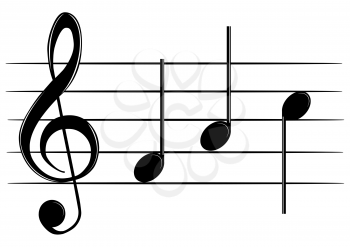 Illustration of the contour of the treble clef and notes