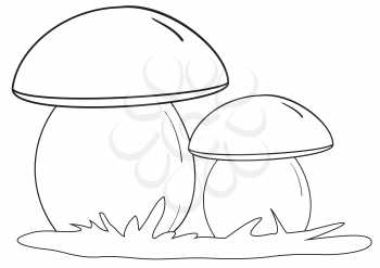 Illustration of the silhouettes of two white mushrooms in the grass