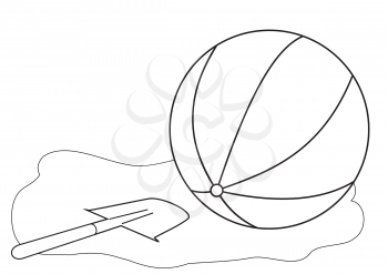 Illustration of the outlines of a ball and a childrens shovel
