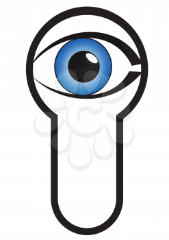 Illustration of an eye in a keyhole on a white background