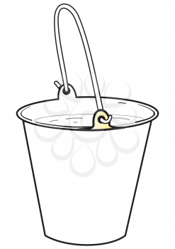Illustration outlines of bucket with water on a white background