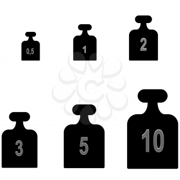 Illustration of set of weights of different masses on white background