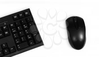 Computer keyboard and wireless mouse isolated on white background