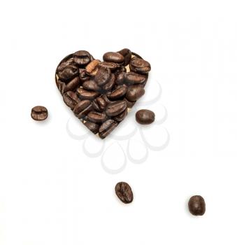 Coffee beans in the form of heart isolated on white background