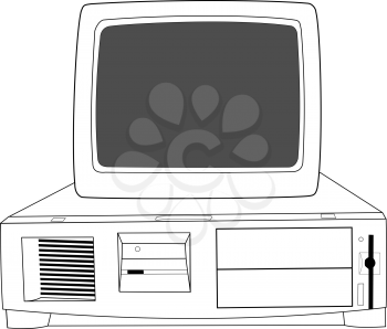 Illustration of contour of the personal computer on white background
