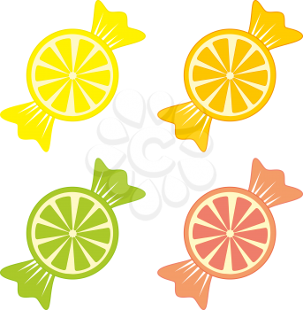 Illustration of a set of candy lollipops in the form of citrus slices