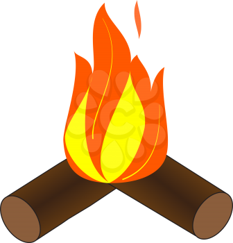 Illustration of burning timber isolated on white background