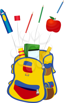 Illustration ofschool bag with flying objects