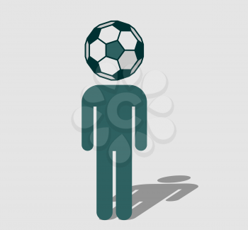 Royalty Free Clipart Image of a Human icon with ball instead head. Soccer fan metaphor