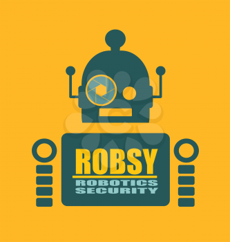 Funny security robot . ROBSY robotics security text. Robotics industry relative image. Aperture eye
