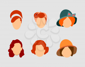 Vector Collection of the Woman Hair Style Silhouettes. Retro Fashion